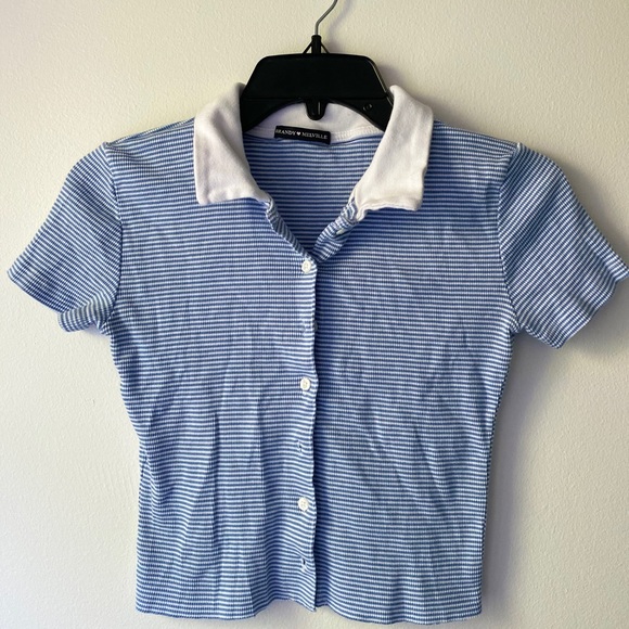 Brandy Melville Tops - Blue and White Striped Brandy Melville Polo